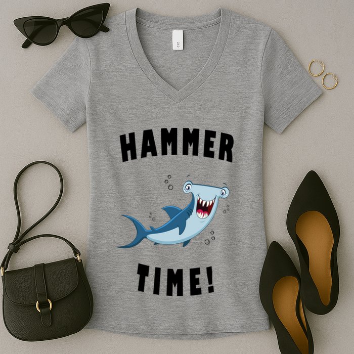 Hammer Time Funny Hammerhead Shark Women's V-Neck T-Shirt