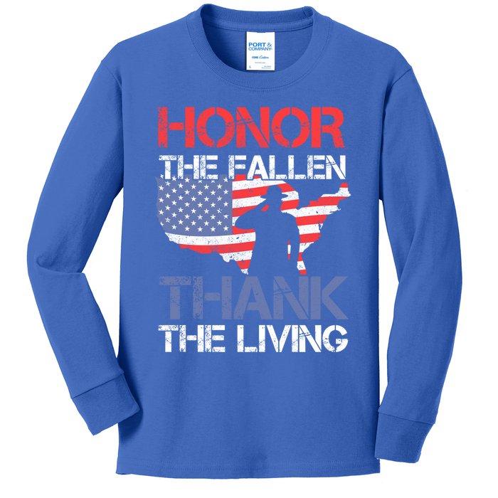 Honor The Fallen Thank The Living Memorial Day Meaningful Gift Kids Long Sleeve Shirt