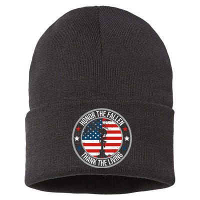 Honor The Fallen Thank The Living Memorial Day Sustainable Knit Beanie