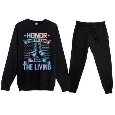 Honor The Fallen Thank The Living Memorial Day Veterans Day Gift Premium Crewneck Sweatsuit Set