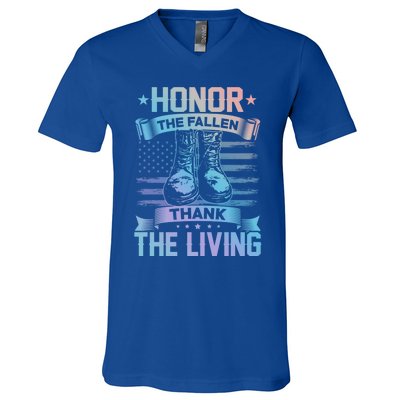 Honor The Fallen Thank The Living Memorial Day Veterans Day Gift V-Neck T-Shirt