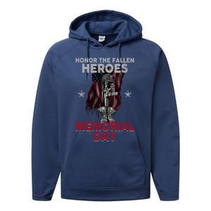 Honor The Fallen Heroes Soldier Memorial Day Gift Performance Fleece Hoodie