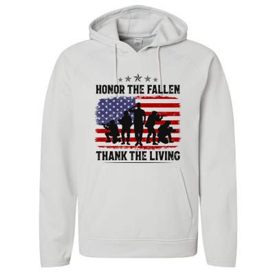 Honor The Fallen Thank The Living Memorial Day Retro Us Flag Meaningful Gift Performance Fleece Hoodie