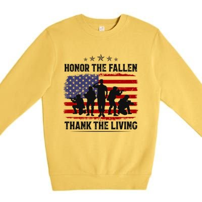 Honor The Fallen Thank The Living Memorial Day Retro Us Flag Meaningful Gift Premium Crewneck Sweatshirt