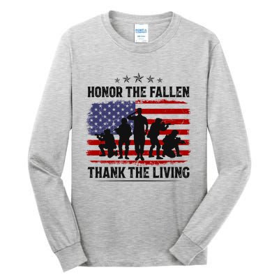 Honor The Fallen Thank The Living Memorial Day Retro Us Flag Meaningful Gift Tall Long Sleeve T-Shirt