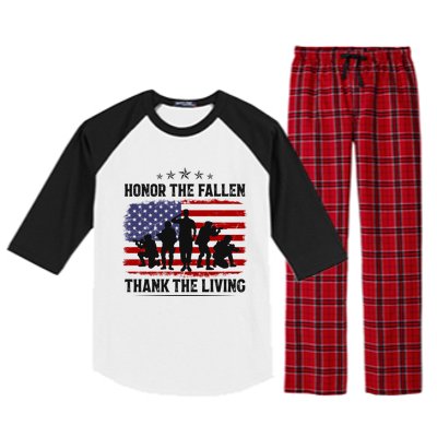 Honor The Fallen Thank The Living Memorial Day Retro Us Flag Meaningful Gift Raglan Sleeve Pajama Set