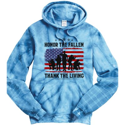 Honor The Fallen Thank The Living Memorial Day Retro Us Flag Meaningful Gift Tie Dye Hoodie