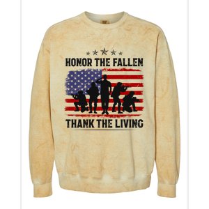 Honor The Fallen Thank The Living Memorial Day Retro Us Flag Meaningful Gift Colorblast Crewneck Sweatshirt