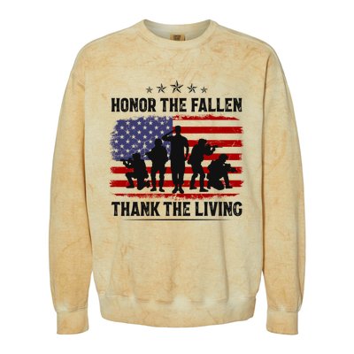 Honor The Fallen Thank The Living Memorial Day Retro Us Flag Meaningful Gift Colorblast Crewneck Sweatshirt