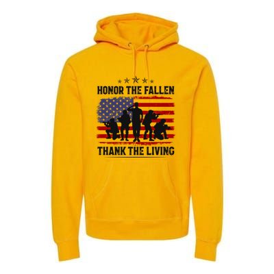 Honor The Fallen Thank The Living Memorial Day Retro Us Flag Meaningful Gift Premium Hoodie