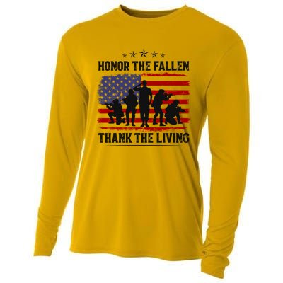 Honor The Fallen Thank The Living Memorial Day Retro Us Flag Meaningful Gift Cooling Performance Long Sleeve Crew