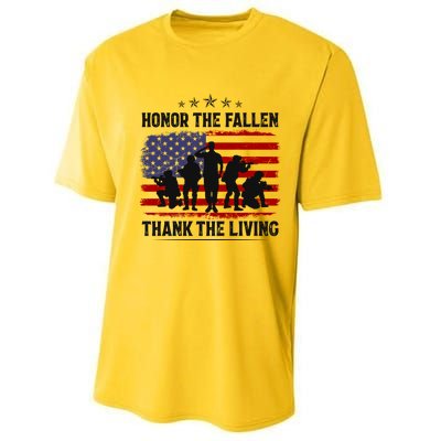 Honor The Fallen Thank The Living Memorial Day Retro Us Flag Meaningful Gift Performance Sprint T-Shirt