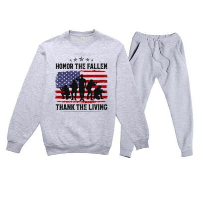 Honor The Fallen Thank The Living Memorial Day Retro Us Flag Meaningful Gift Premium Crewneck Sweatsuit Set