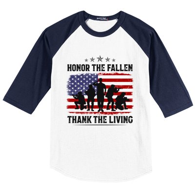 Honor The Fallen Thank The Living Memorial Day Retro Us Flag Meaningful Gift Baseball Sleeve Shirt