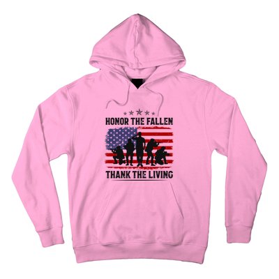 Honor The Fallen Thank The Living Memorial Day Retro Us Flag Meaningful Gift Hoodie