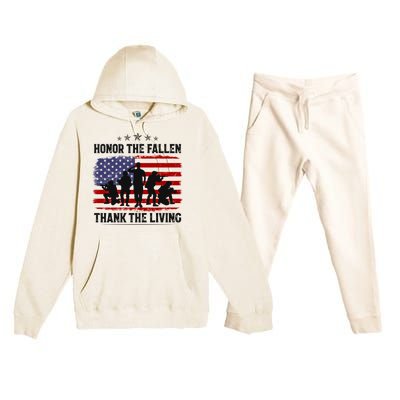 Honor The Fallen Thank The Living Memorial Day Retro Us Flag Meaningful Gift Premium Hooded Sweatsuit Set