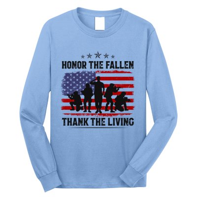 Honor The Fallen Thank The Living Memorial Day Retro Us Flag Meaningful Gift Long Sleeve Shirt