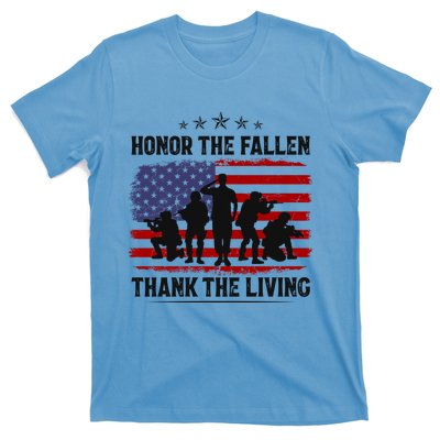 Honor The Fallen Thank The Living Memorial Day Retro Us Flag Meaningful Gift T-Shirt