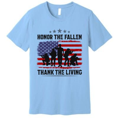 Honor The Fallen Thank The Living Memorial Day Retro Us Flag Meaningful Gift Premium T-Shirt