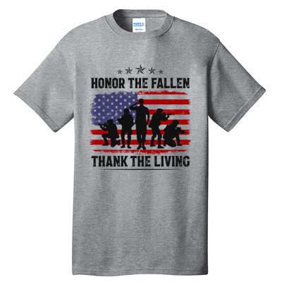 Honor The Fallen Thank The Living Memorial Day Retro Us Flag Meaningful Gift Tall T-Shirt