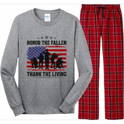 Honor The Fallen Thank The Living Memorial Day Retro Us Flag Meaningful Gift Long Sleeve Pajama Set