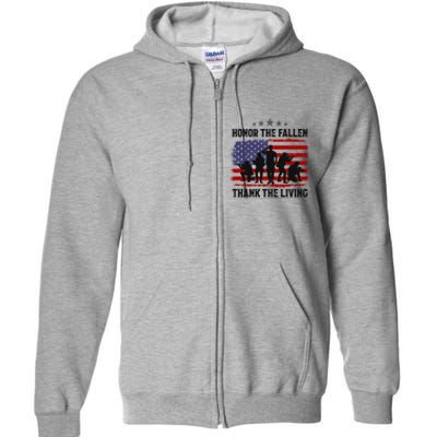 Honor The Fallen Thank The Living Memorial Day Retro Us Flag Meaningful Gift Full Zip Hoodie