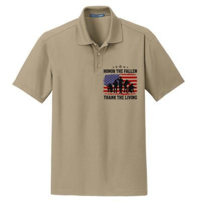 Honor The Fallen Thank The Living Memorial Day Retro Us Flag Meaningful Gift Dry Zone Grid Polo