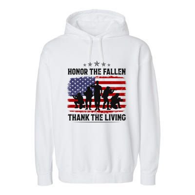 Honor The Fallen Thank The Living Memorial Day Retro Us Flag Meaningful Gift Garment-Dyed Fleece Hoodie