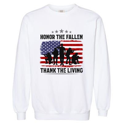 Honor The Fallen Thank The Living Memorial Day Retro Us Flag Meaningful Gift Garment-Dyed Sweatshirt