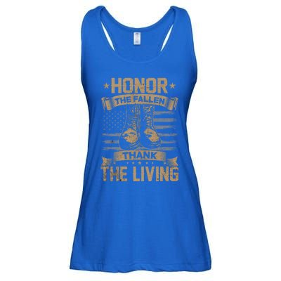 Honor The Fallen Thank The Living Memorial Day Veterans Day Funny Gift Ladies Essential Flowy Tank