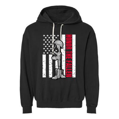 Honor The Fallen Memorial Day American Flag Gift Garment-Dyed Fleece Hoodie