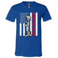 Honor The Fallen Memorial Day American Flag Gift V-Neck T-Shirt