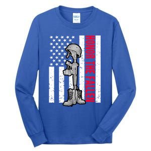 Honor The Fallen Memorial Day American Flag Gift Tall Long Sleeve T-Shirt