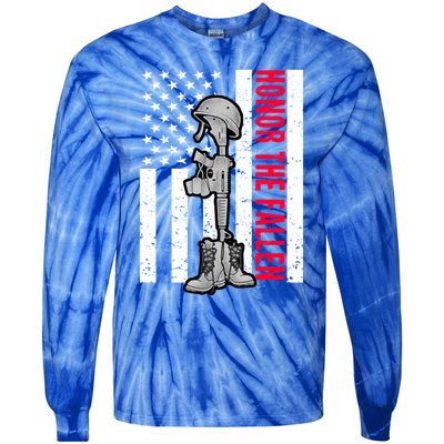 Honor The Fallen Memorial Day American Flag Gift Tie-Dye Long Sleeve Shirt