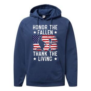 Honor The Fallen Thank The Living Usa American Memorial Day Cute Gift Performance Fleece Hoodie