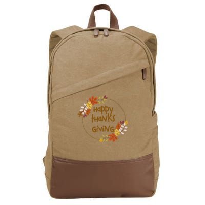 Happy Thanksgiving Fall Leaves Holiday Gift Cotton Canvas Backpack