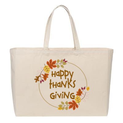 Happy Thanksgiving Fall Leaves Holiday Gift Cotton Canvas Jumbo Tote