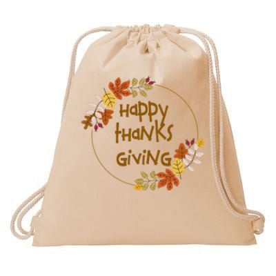 Happy Thanksgiving Fall Leaves Holiday Gift Drawstring Bag