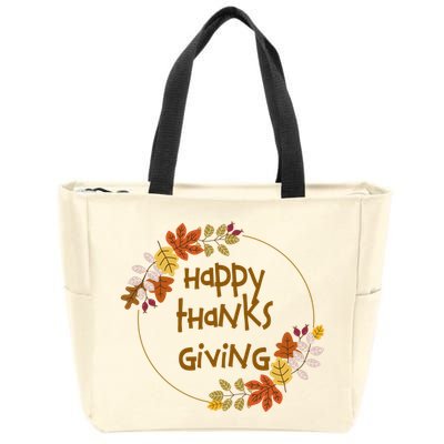 Happy Thanksgiving Fall Leaves Holiday Gift Zip Tote Bag
