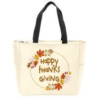 Happy Thanksgiving Fall Leaves Holiday Gift Zip Tote Bag