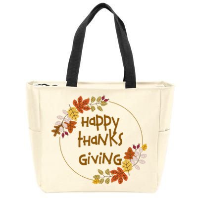 Happy Thanksgiving Fall Leaves Holiday Gift Zip Tote Bag