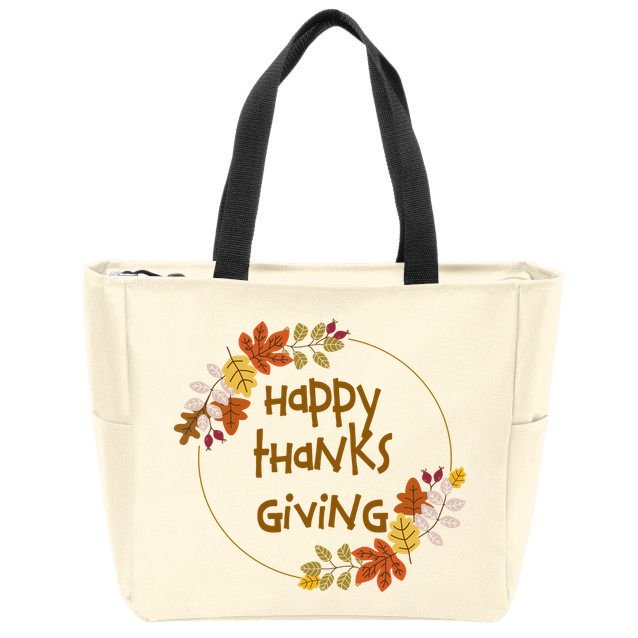 Happy Thanksgiving Fall Leaves Holiday Gift Zip Tote Bag