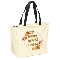 Happy Thanksgiving Fall Leaves Holiday Gift Zip Tote Bag