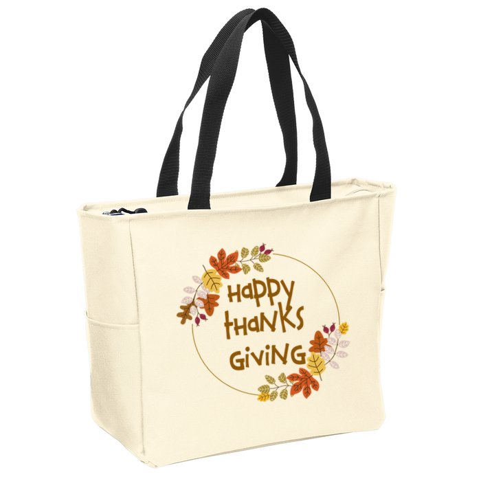 Happy Thanksgiving Fall Leaves Holiday Gift Zip Tote Bag