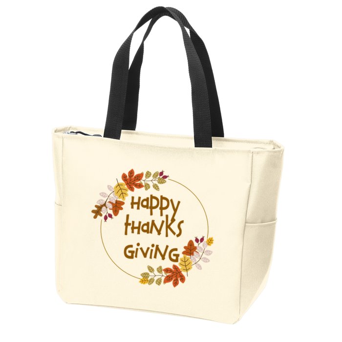 Happy Thanksgiving Fall Leaves Holiday Gift Zip Tote Bag