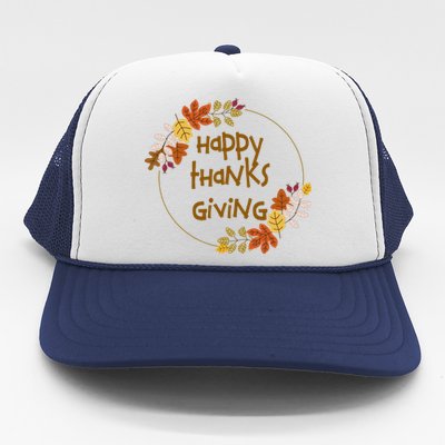 Happy Thanksgiving Fall Leaves Holiday Gift Trucker Hat