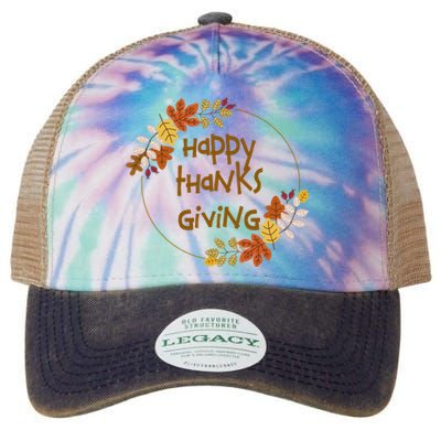 Happy Thanksgiving Fall Leaves Holiday Gift Legacy Tie Dye Trucker Hat