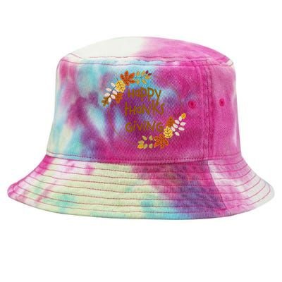 Happy Thanksgiving Fall Leaves Holiday Gift Tie-Dyed Bucket Hat