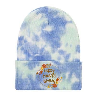 Happy Thanksgiving Fall Leaves Holiday Gift Tie Dye 12in Knit Beanie