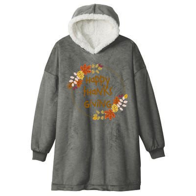 Happy Thanksgiving Fall Leaves Holiday Gift Hooded Wearable Blanket